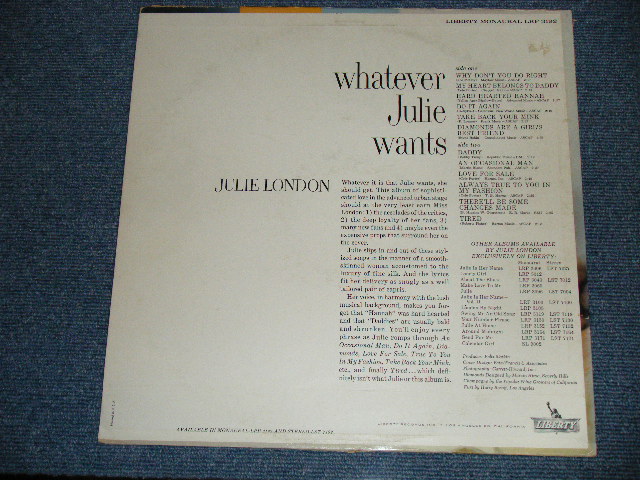 画像: JULIE LONDON - WHATEVER JULIE LONDON (Ex/Ex+++   )  / 1961 US AMERICA ORIGINAL "1st Press Label" MONO Used LP 