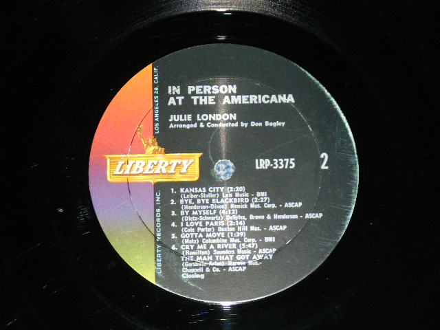 画像: JULIE LONDON - IN PERSON AT THE AMERICANA ( Ex+++/Ex++ Looks:Ex+ ) / 1964 US AMERICA ORIGINAL MONO Used LP