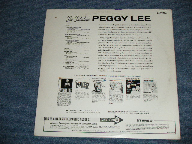 画像: PEGGY LEE - THE FABULOUS PEGGY LEE  ( Ex+++,Ex++/Ex+++) / 1964 US AMERICA ORIGINAL STEREO Used   LP