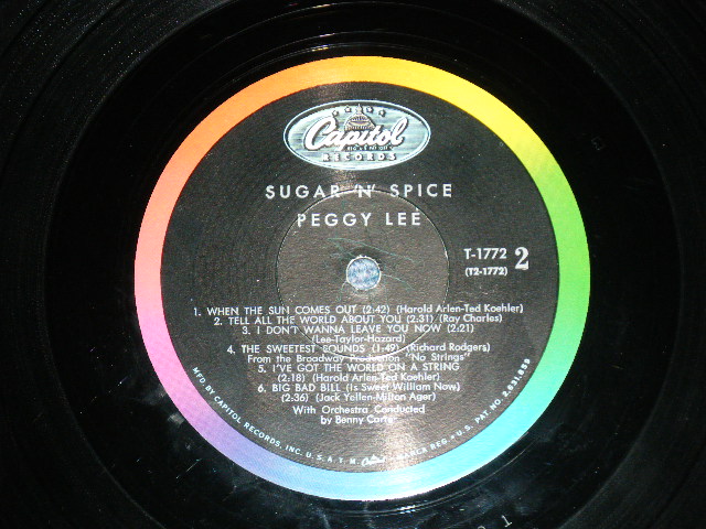 画像: PEGGY LEE -  SUGAR 'N' SPICE ( Ex++/Ex+++) / 1962 US ORIGINAL "BLACK With RAINBOW 'CAPITOL' Logo on TOP Label"  Mono Used LP 