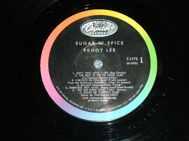 画像: PEGGY LEE -  SUGAR 'N' SPICE ( Ex++/Ex+++) / 1962 US ORIGINAL "BLACK With RAINBOW 'CAPITOL' Logo on TOP Label"  Mono Used LP 
