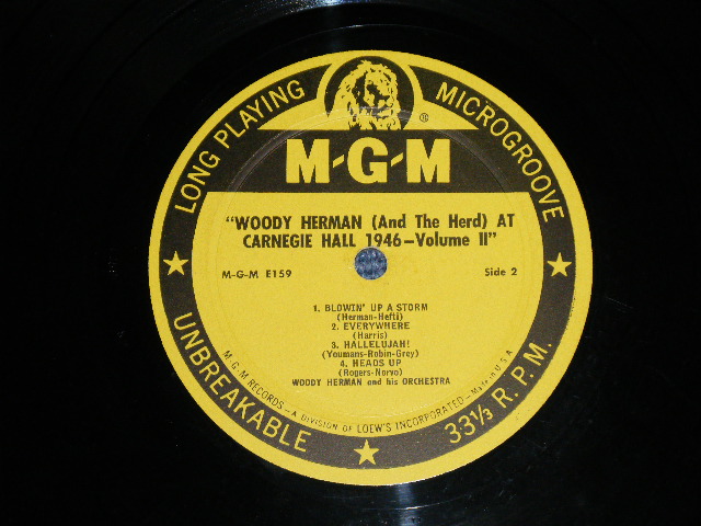 画像: WOODY HERMAN AND THE HERD  - AT CARNEGIE HALL:1946 VOL.II 2  (Ex+, Ex-/Ex+)  / 1952  US AMERICA ORIGINAL  Mono Used 10" LP 