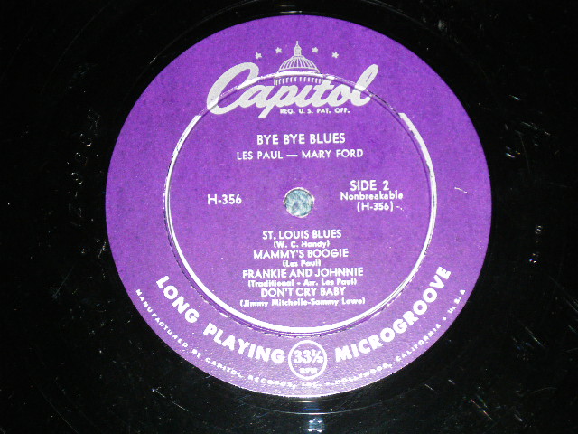 画像: LES PAUL & MARY FORD  - BYE BYE BLUES  (Ex+/Ex)  / 1952 US AMERICA ORIGINAL "Purple Color Label"  Mono 10" LP 