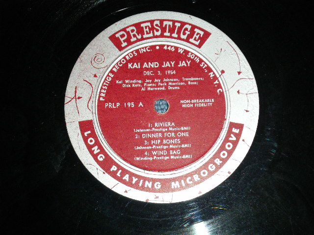 画像: JAY JAY JOHNSON and KAI WINDING - KAI and JAY JAY DEC.3,1954   (Ex+/Ex+ Looks:Ex)  / 1954 US AMERICA ORIGINAL "MAROON with SILVER Color Label"  Mono Used 10" LP 
