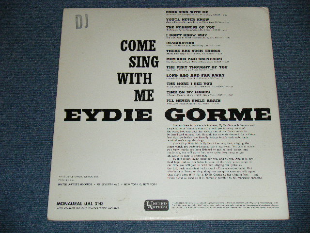 画像: EYDIE GORME - COME SING WITH ME  ( Ex++,Ex+++) / 1961 US AMERICA ORIGINAL "WHITE LABEL PROMO"  MONO LP