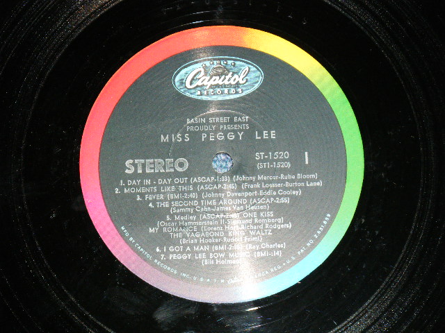 画像: PEGGY LEE -BASIN STREET EAST ( Ex++/MINT- Looks: Ex+++) / 1962 Version US AMERICA ORIGINAL 2nd  Press "BLACK With RAINBOW 'CAPITOL' Logo on TOP  Label"  STEREO Used LP 