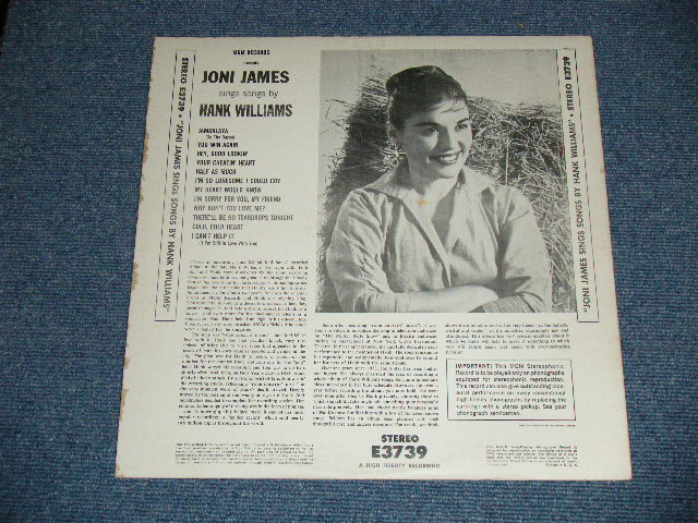 画像: JONI JAMES - SINGS SONGS OF HANK WILLIAMS( Ex++,Ex/Ex+++) / 1960 US ORIGINAL 2nd Press Version "BLACK Label" STEREO Used LP