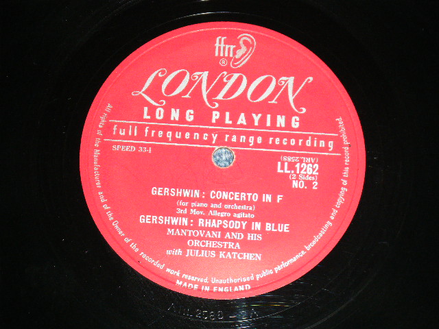 画像: MANTOVANI - GERSHWIN : RAPSODY IN BLUE CONCERTO IN F  (UK EXPORT/Made in ENGLAND  : ffrr Label :Ex+/Ex+++)  / 1955  US AMERICA ORIGINAL + UK EXPORT  MONO Used  LP