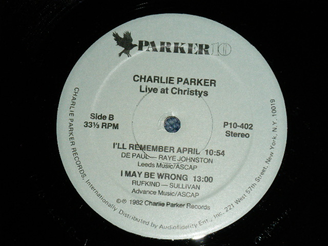 画像: CHARLIE PARKER - LIVE AT CHRISTY'S ( Ex++/Ex+++) / 1982 US AMERICA ORIGINAL   Used LP 