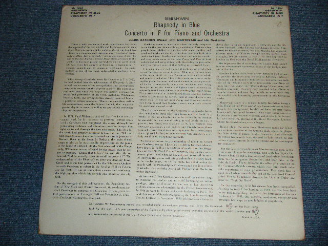 画像: MANTOVANI - GERSHWIN : RAPSODY IN BLUE CONCERTO IN F  (UK EXPORT/Made in ENGLAND  : ffrr Label :Ex+/Ex+++)  / 1955  US AMERICA ORIGINAL + UK EXPORT  MONO Used  LP