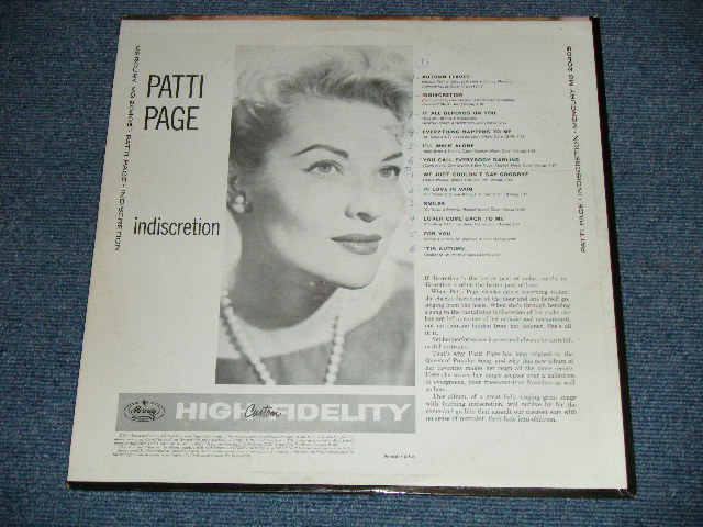 画像: PATTI PAGE - INDISCRETION ( Ex++/Ex++ Looks:Ex+)  /1959  US ORIGINAL  MONO  Used LP