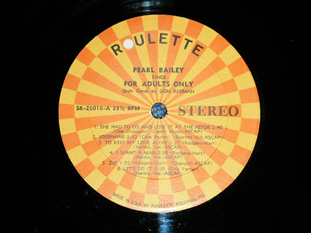 画像: PEARL BAILEY - SINGS FOR ADULTS ONLY (  Ex+++/MINT- A-1,2,3,:Ex+ ) / 1960's  US AMERICA 2nd Press "ORANGE TARGET Label"  STEREO  Used LP 