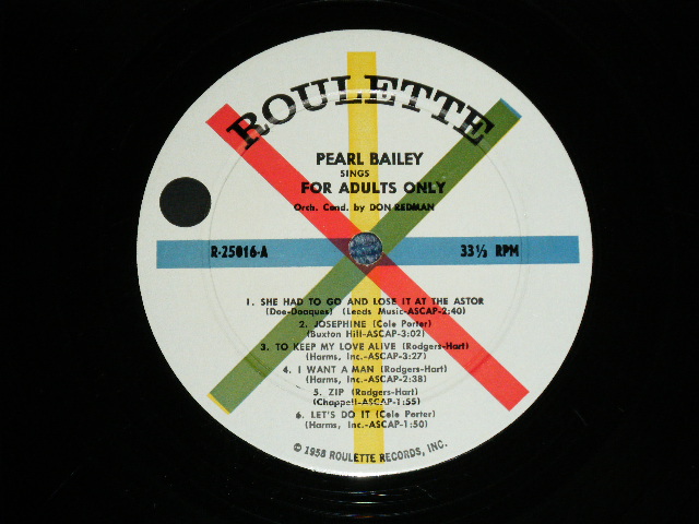 画像: PEARL BAILEY - SINGS FOR ADULTS ONLY (  Ex/Ex++ Looks:Ex+) / 1959 US AMERICA "1st Press WHITE With Colored Spokes Label"  MONO Used LP 