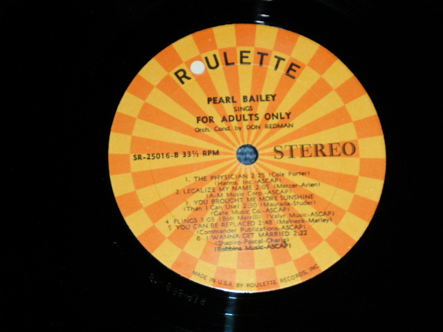 画像: PEARL BAILEY - SINGS FOR ADULTS ONLY (  Ex+++/MINT- A-1,2,3,:Ex+ ) / 1960's  US AMERICA 2nd Press "ORANGE TARGET Label"  STEREO  Used LP 