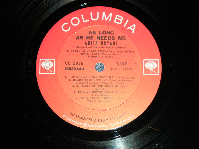 画像: ANITA BRYANT - AS LONG AS HE NEEDS ME( Ex++/Ex++ Looks:Ex+ ) / 1963  US AMERICA ORIGINAL 1st press " 2 EYE'S with GUARANTEED HIGH FIDELITY Label" MONO  Used LP 