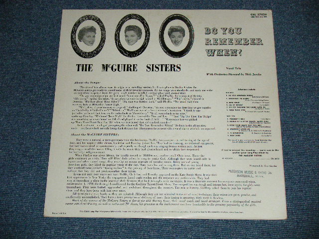 画像: THE McGUIRE SISTERS - DO YOU REMEMBER WHEN?  ( Ex++/Ex+ B-3:VG)  / 1956  US ORIGINAL 1st Press " MAROON Label" MONO Used LP