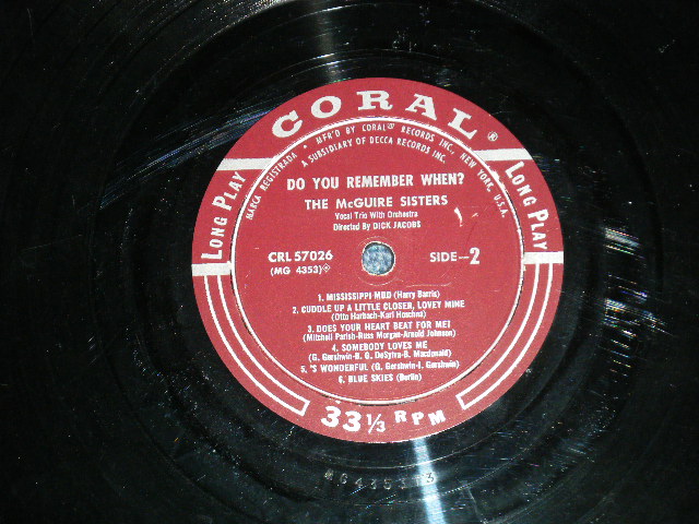 画像: THE McGUIRE SISTERS - DO YOU REMEMBER WHEN?  ( Ex++/Ex+ B-3:VG)  / 1956  US ORIGINAL 1st Press " MAROON Label" MONO Used LP