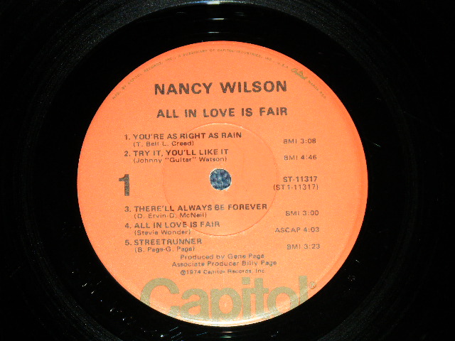 画像: NANCY WILSON  -  ALL IN LOVE IS FAIR ( Ex+,Ex+/Ex+++ ) / 1974 US AMERICA ORIGINAL Used  LP