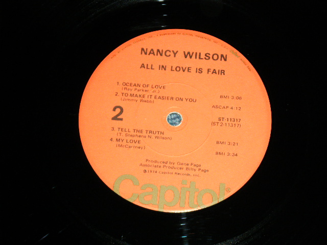 画像: NANCY WILSON  -  ALL IN LOVE IS FAIR ( Ex+,Ex+/Ex+++ ) / 1974 US AMERICA ORIGINAL Used  LP