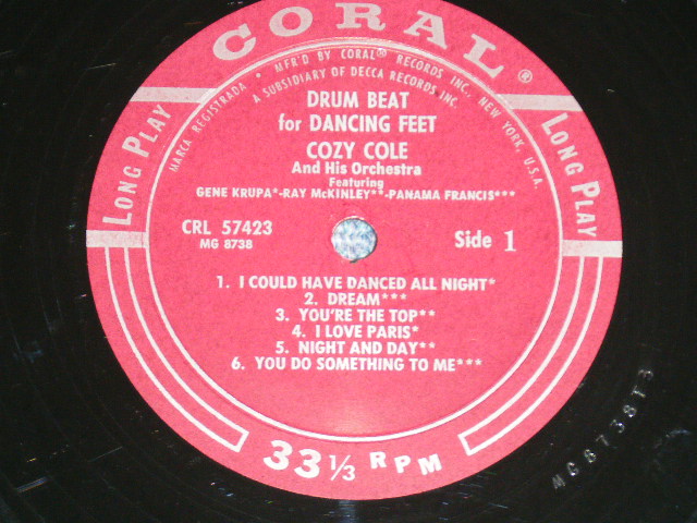 画像: COZY COLE feat. GENE KRUPA, RAY McKINLEY, PANAMA FRANCIS   DRUM BEAT FOR DANCING FEET ( Ex++/Ex+++) / 1962 US AMERICA ORIGINAL Used  LP
