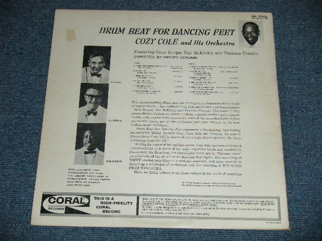 画像: COZY COLE feat. GENE KRUPA, RAY McKINLEY, PANAMA FRANCIS   DRUM BEAT FOR DANCING FEET ( Ex++/Ex+++) / 1962 US AMERICA ORIGINAL Used  LP