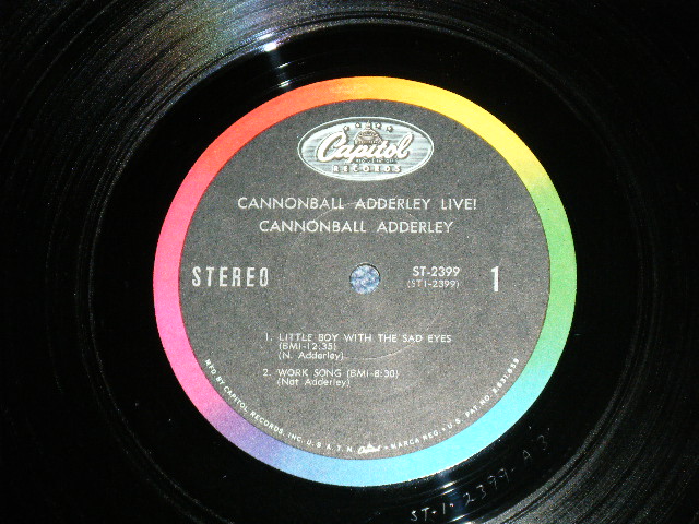 画像: CANNONBALL ADDERLEY  - LIVE  ( Ex+++/MINT- )  / 1965 US AMERICA ORIGINAL "BLACK with RAINBOW and 'CAPITOL' Logo on TOP" Label  STEREO  Used LP 