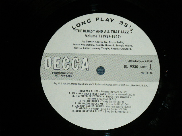 画像: v.a. Omnibus - "THE BLUES" AND ALL THAT JAZZ VOLUME 1 (1937-1947) (Ex++/Ex+++  )  / Early 1960's  US AMERICA ORIGINAL "WHITE LABEL PROMO" MONO Used LP 
