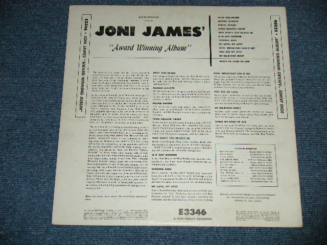 画像: JONI JAMES -  AWARD WINNING ALBUM ( Ex++/Ex+++ A-1&2:Ex+ ) / 1960 US AMERICA 1st Press "YELLOW Label"  MONO Used LP 