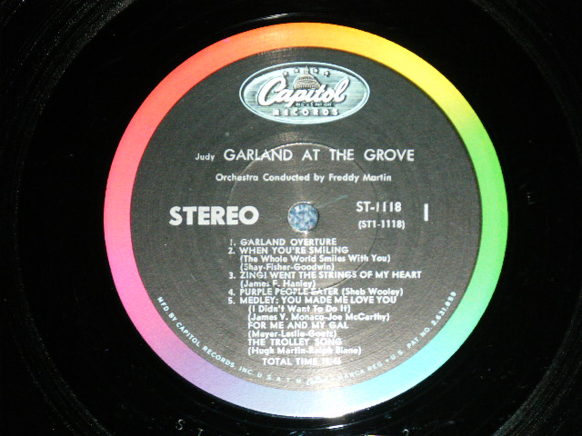 画像: JUDY GARLAND - AT THE GROVE ( Ex++/Ex+++ B-4:Ex+  )  / 1959 US AMERICA ORIGINAL "BLACK with RAINBOW Ring CAPITOL Logo on TOP Label" STEREO Used LP  