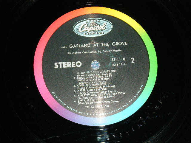 画像: JUDY GARLAND - AT THE GROVE ( Ex++/Ex+++ B-4:Ex+  )  / 1959 US AMERICA ORIGINAL "BLACK with RAINBOW Ring CAPITOL Logo on TOP Label" STEREO Used LP  