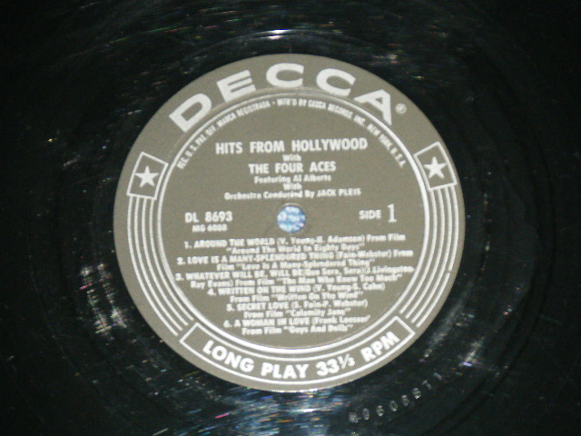 画像: THE FOUR ACES - HITS FROM HOLLYWOOD ( Ex/VG+++ Looks:VG+ )  / 1958  US AMERICA ORIGINAL 1st Press "All BLACK with SILVER PREINT Label"  MONO Used LP