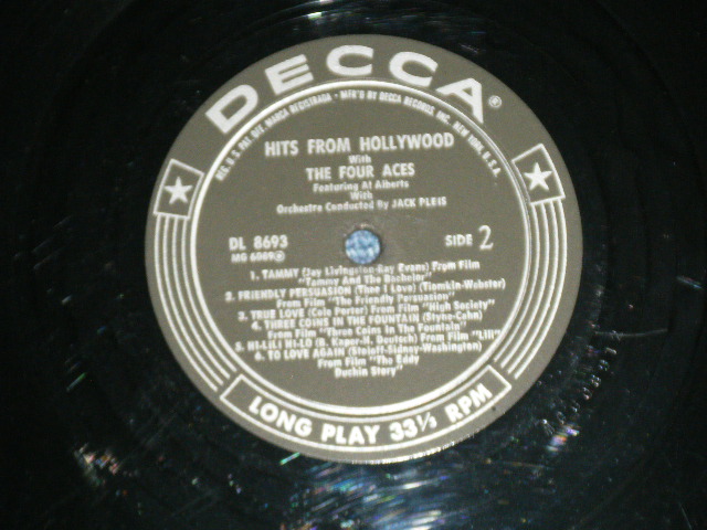 画像: THE FOUR ACES - HITS FROM HOLLYWOOD ( Ex/VG+++ Looks:VG+ )  / 1958  US AMERICA ORIGINAL 1st Press "All BLACK with SILVER PREINT Label"  MONO Used LP