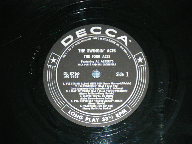 画像: THE FOUR ACES - The SWINGIN' ACES ( Ex++/Ex++ Looks:Ex+++ )  / 1958  US AMERICA ORIGINAL 1st Press "All BLACK with SILVER PREINT Label"  MONO Used LP
