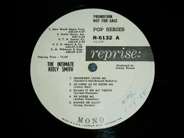 画像: KEELY SMITH -  THE INTIMATE ( Ex++/Ex++ )  / 1964 US AMERICA ORIGINAL "WHITE LABEL PROMO" Mono  Used LP 