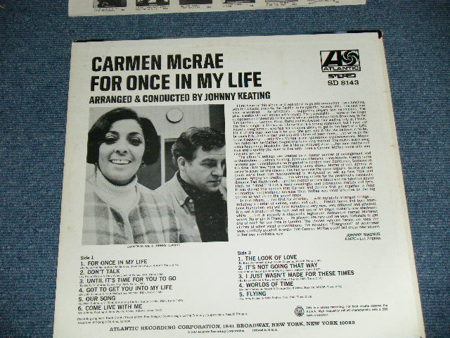 画像: CARMEN McRAE -  FOR ONCE IN MY LIFE ( Ex+++/Ex+++ )  /  1967 US AMERICA ORIGINAL "GREEN and BLUE Label" STEREO Used LP 