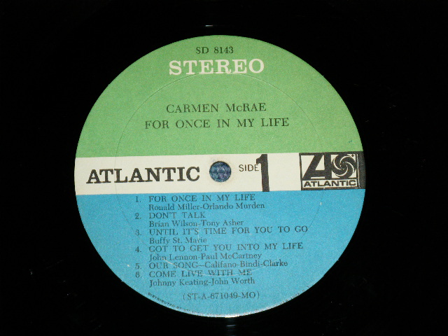画像: CARMEN McRAE -  FOR ONCE IN MY LIFE ( Ex++/Ex+++ EDSP)  /  1967 US AMERICA ORIGINAL "GREEN and BLUE Label" STEREO Used LP 