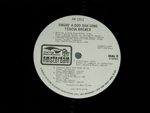 画像: TERESA BREWER -  SINGIN' A DOO DAH SONG  ( VG+++/Ex+ )  / 1973 US AMERICA  ORIGINAL "WHITE LABEL PROMO"  Used LP