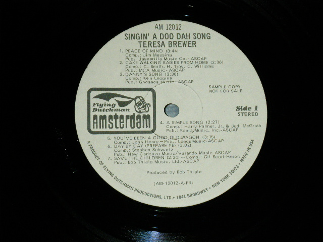 画像: TERESA BREWER -  SINGIN' A DOO DAH SONG  ( VG+++/Ex+ )  / 1973 US AMERICA  ORIGINAL "WHITE LABEL PROMO"  Used LP