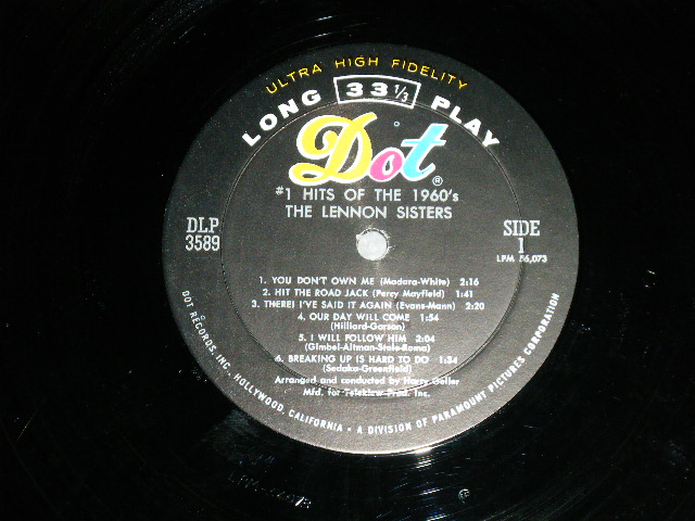 画像:  THE LENNON SISTERS - #1 HITS OF THE 1960'S ( Ex+/Ex++ ) / 1964  US AMERICA  ORIGINAL MONO Used   LP