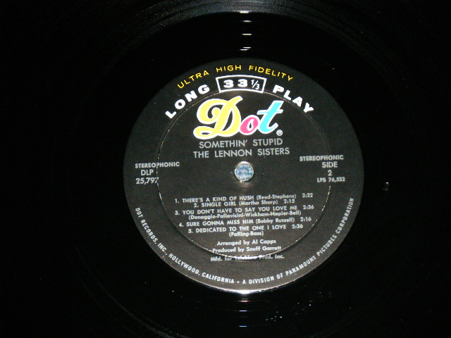 画像:  THE LENNON SISTERS - SOMETHIN' STUPID ( Ex+++/Ex+++ B-5:Ex++ ) / 1967  US AMERICA ORIGINAL STEREO Used  LP