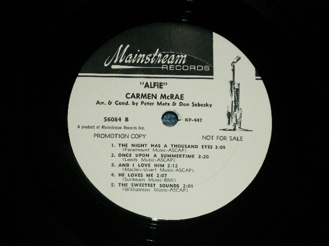 画像: CARMEN McRAE -  ALFIE ( Ex++/Ex+++ )  /  1966 US AMERICA ORIGINAL "WHITE LABEL PROMO" MONO Used LP 