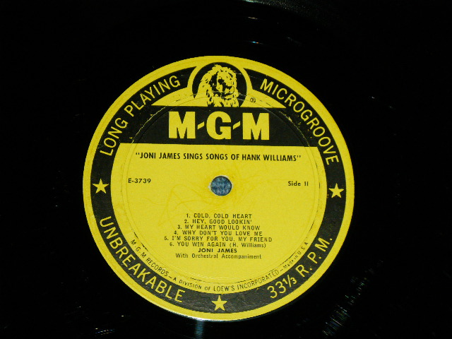 画像: JONI JAMES - SINGS SONGS OF HANK WILLIAMS( Ex/Ex- ) / 1959 US AMERICA ORIGINAL YELLOW Label  MONO LP
