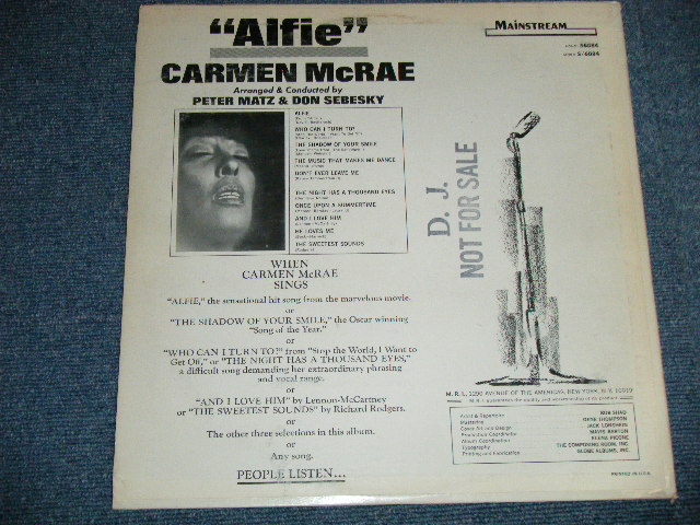 画像: CARMEN McRAE -  ALFIE ( Ex++/Ex+++ )  /  1966 US AMERICA ORIGINAL "WHITE LABEL PROMO" MONO Used LP 