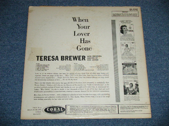 画像: TERESA BREWER - WHEN YOUR LOVER HAS GONE ( Ex+/Ex+++ )  / 1958 US AMERICA  ORIGINAL "MAROON Label" MONO Used LP