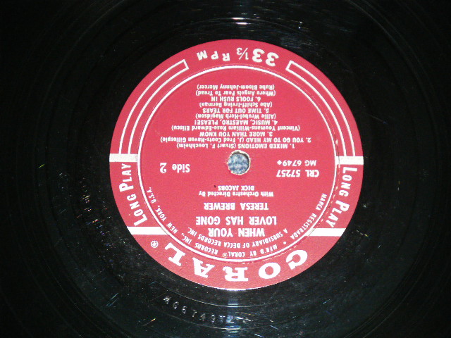 画像: TERESA BREWER - WHEN YOUR LOVER HAS GONE ( Ex+/Ex+++ )  / 1958 US AMERICA  ORIGINAL "MAROON Label" MONO Used LP