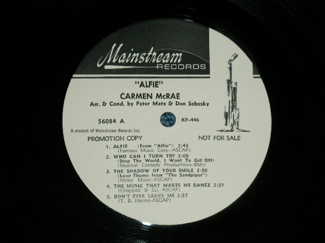 画像: CARMEN McRAE -  ALFIE ( Ex++/Ex+++ )  /  1966 US AMERICA ORIGINAL "WHITE LABEL PROMO" MONO Used LP 