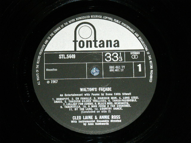 画像: CLEO LAINE and ANNIE ROSS - WALTON'S FACADE  ( Ex++/Ex++ )   / 1967 UK ENGLAND  ORIGINAL STEREO Used LP