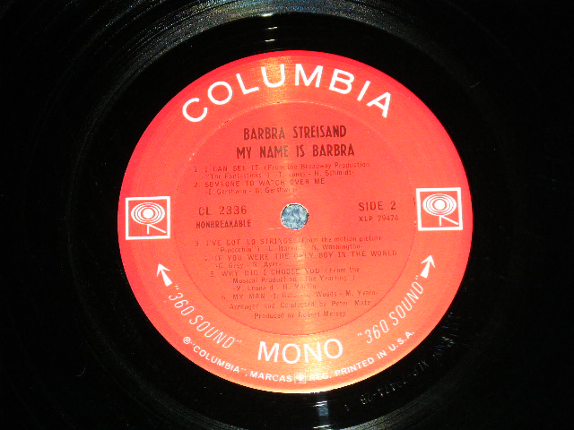 画像: BARBRA STREISAND  - MY NAME IS BARBRA ( Ex+/Ex++)   / 1966  US AMERICA  "2nd Press 360 SOUND Label"  MONO Used LP