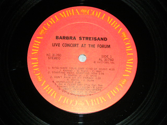 画像: BARBRA STREISAND  - LIVE CONCERT AT THE FORUM (Ex++/MINT-) / 1972  US AMERICA ORIGINAL "With POSTER"   Used LP