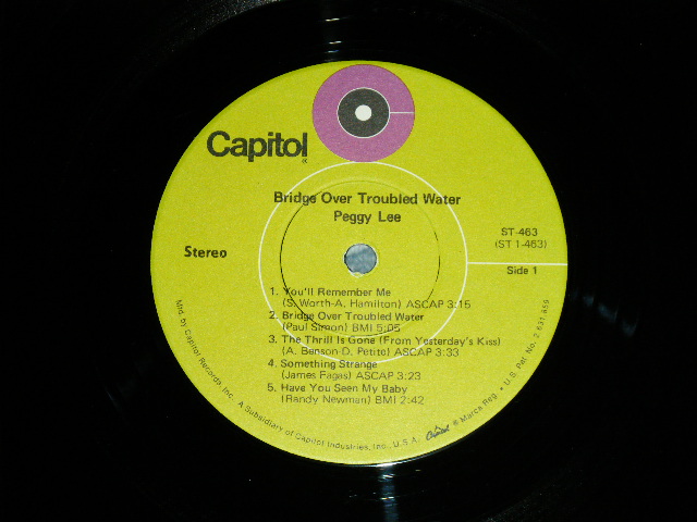 画像: PEGGY LEE - BRIDGE OVER TROUBLED WATER ( Ex+++/Ex+++  )  / 1970 US AMERICA ORIGINAL "LIME GREEN Label"  Used LP 